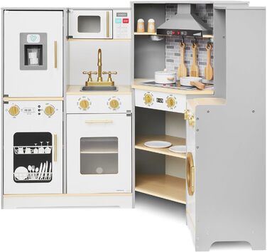 Дитяча дерев'яна кухня Mamabrum XXXL з LED-підсвічуванням та аксесуарами: мікрохвильова піч, посуд, столові прибори. Ігровий набір для дітей 3+