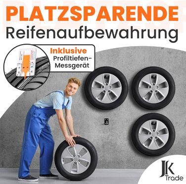 Набір кріплень для шин JK Trade® (4 шт.) для автомобілів, з гвинтами та дюбелями, захист для дисків, гачки для кріплення до стіни, 40 кг, сірий