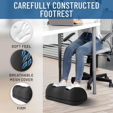 Підставка для ніг Everlasting Comfort FootCloud під стіл – ергономічна, регульована по висоті, з масажними вузлами. Зменшує біль, покращує кровообіг. Чорна.