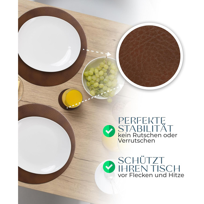 Набори серветок Garnier® з екологічного шкіряного матеріалу, 4 шт. – Миючі, стабільні, протиковзні – Виготовлено в Німеччині (круглі, темно-коричневі)