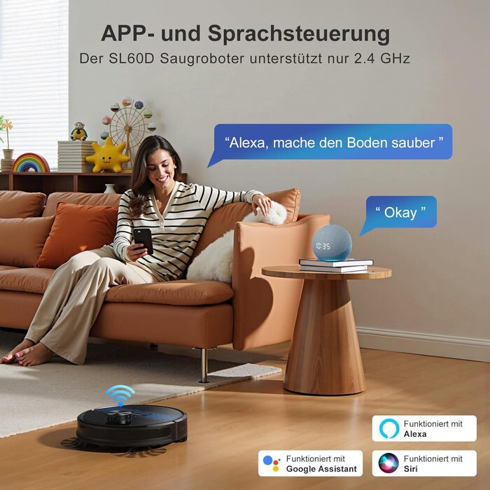 Робот-пилосос Lubluelu SL60 Pro 3-в-1 з док-станцією, Lasernavigation, APP управління, 4500Pa, для твердих поверхонь, килимів, шерсті тварин