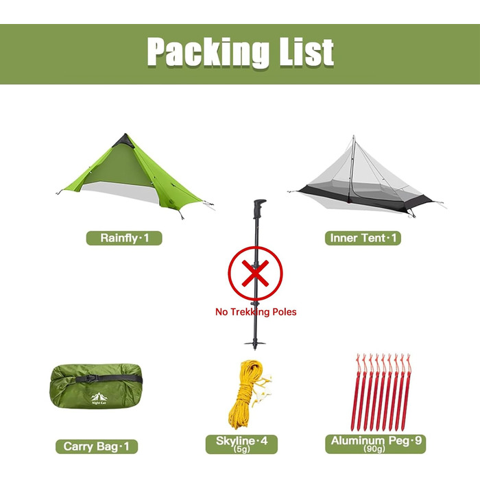 Намет Night Cat 1 Mann Ultraleicht Khaki (1 особа, світло-зелений) – водонепроникний намет для велотуризму, трекінгу та кемпінгу