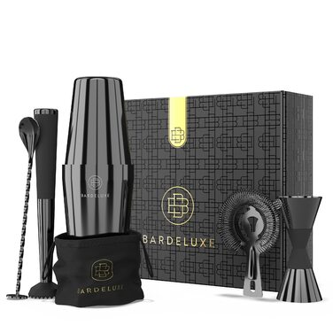 Набір бармена Boston Shaker Set BarDeluxe® 5 предметів: шейкер, аксесуари, рецепти, подарунковий набір (750 мл, нержавіюча сталь)
