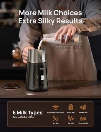 Dreo автоматичний спінювач молока All-in-1: для лате-арту, гарячих/холодних напоїв, 800 мл, електричний, миється в посудомийній машині (сріблястий, чорний)