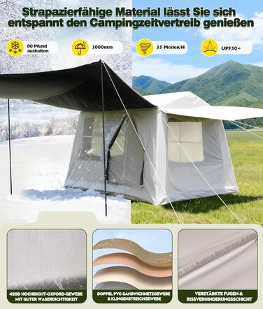 Надувний кемпінговий намет Oxford 420D Glamping для 2-3 осіб з насосом, водонепроникний (3000 мм), всесезонний вітрозахисний намет з москітною сіткою