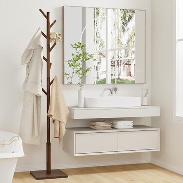 Дерев'яний вішак для одягу, стійка для одягу з 8 гачками, 30x30x180 см, коричневий