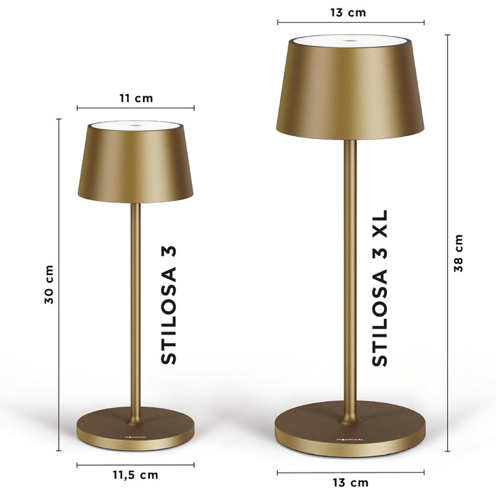 LED настільна лампа Stilosa 3 XL - диммування, акумулятор, IP54, для дому та вулиці, тепле світло, USB-C, темне золото (38 см)