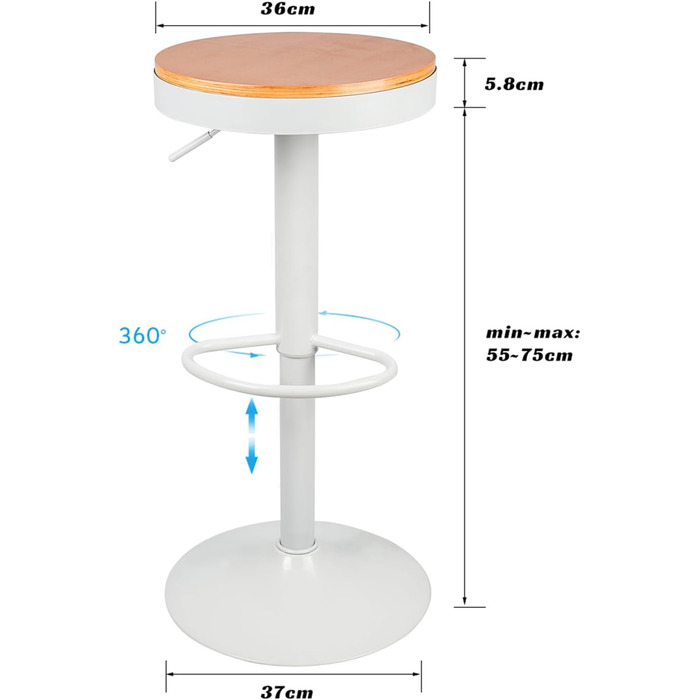 Набір барних стільців Homewell, сидіння з масиву дерева, поворотне, регульоване по висоті, металева основа з підставкою для ніг (4, білий)
