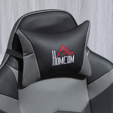 Ігрове крісло HOMCOM з масажем, регульованою спинкою, підставкою для ніг, підійде для ваги до 120 кг, сталевий каркас, штучна шкіра, сірого кольору.