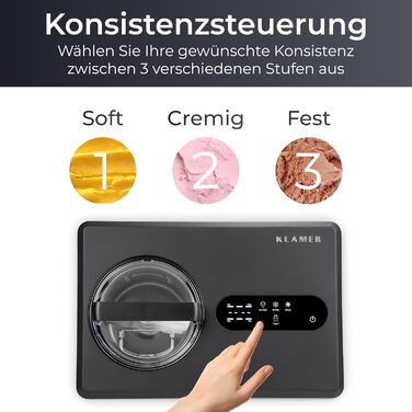 Машина для приготування морозива та йогурту KLAMER 2-в-1, 2 л, 220 В, з нержавіючої сталі, з функцією охолодження та нагрівання, самостійно охолоджується, регулювання консистенції, чорний