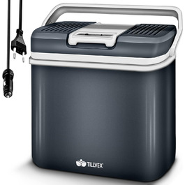 Електричний охолоджувач tillvex 24л Міні-холодильник 230 В і 12 В для автомобільного кемпінгу охолоджує та зігріває Режим ECO (сірий)