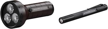 Ліхтарик Ledlenser Robust LED, прожектор, акумуляторний від літієвої батареї, 4500 люмен, фокусується, технологія X-Lens, відстань променя 720 м, USB-кабель для зарядки на магніті (P18R Signature, комплект зі світлодіодною ручкою, 200 люмен)