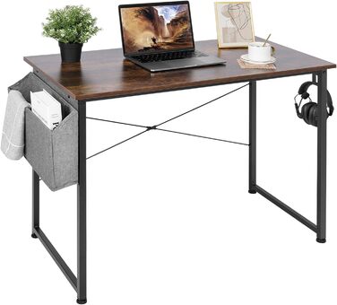 Письмовий стіл, комп'ютерний стіл з тримачем для навушників і сумкою для зберігання, стійкий робочий стіл, промисловий дизайн, стіл для ПК, невеликий офісний стіл, офісний стіл для дому, офіс (100 x 50 x 75 см, коричневий)