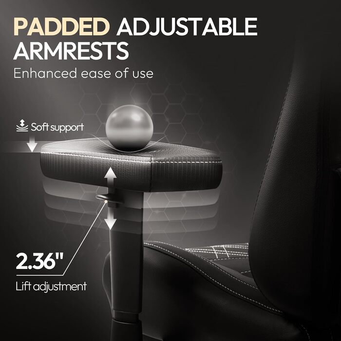 Ігровий крісло Dowinx з масажем та підігрівом, дихаюча спинка, регульована підставка для ніг, підтримка спини та шиї, чорно-білий