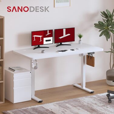 Регульований стіл Sanodesk 110x60 см з суцільною стільницею - компактний стоячий стіл для маленьких приміщень, ергономічний та стильний, білий