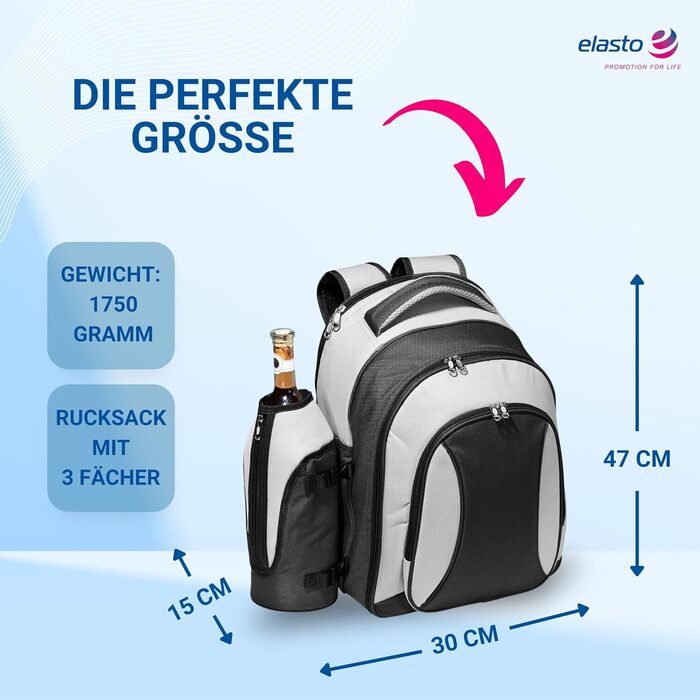 Набір для пікніка на 4 особи - 21 предмет. Водонепроникний рюкзак-холодильник Deluxe з великим відділенням для охолодження, похідний посуд та багаторазовий посуд чорного/сірого кольору