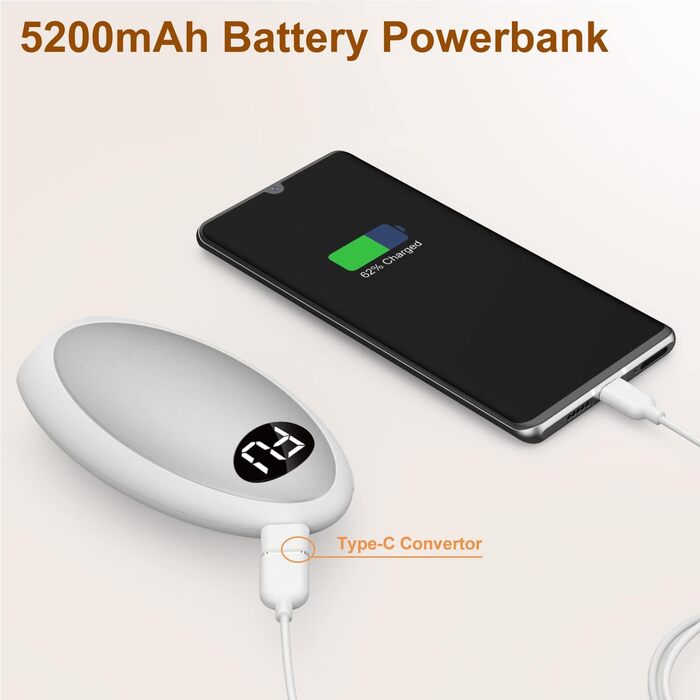 Електричний грілка для рук Powerbank 5200mAh, USB, для кемпінгу, катання на лижах, подарунок на зиму (срібний)