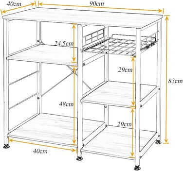 Стелаж кухонний Sogesfurniture W5S-BK-BH, 90x40x83 см, чорний & горіх (мікрохвильова піч, хліб)