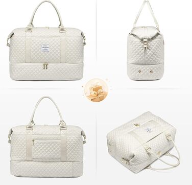 Спортивна сумка LOVEVOOK для жінок: велика дорожня сумка-мішок, weekender, з косметичкою, відділенням для взуття, водонепроникна, для подорожей, спортзалу, кемпінгу (M-3шт, Бежевий)