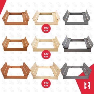 Пісочниця KOTARBAU® з кришкою, 120x120 см, дерево, сіра, з лавками