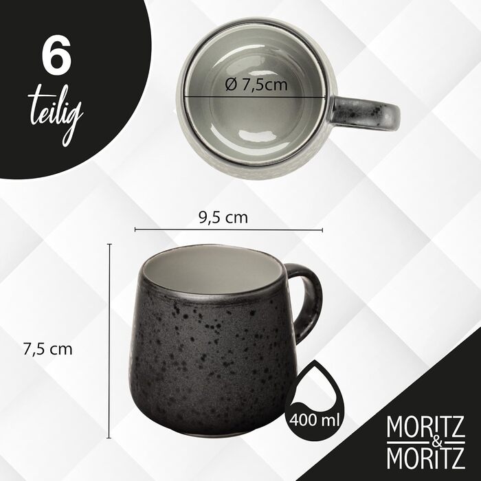 Набір посуду Moritz & Moritz SOLID UNI на 6 осіб, сірий (24 елементи) - Сучасний набір посуду з порцеляни, безпечний для мікрохвильової печі та посудомийної машини, обідній посуд, сервіз, комбінований сервіз на 6 осіб сірого кольору