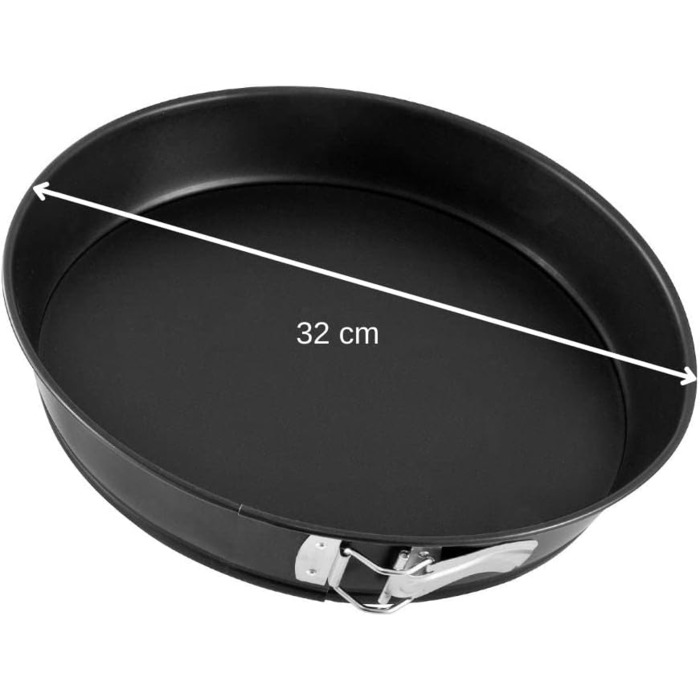 Конічна пружинна форма 32 см ЧОРНИЙ МЕТАЛІК, форма для випічки з плоским дном, високоякісна форма для випічки з антипригарним покриттям, (колір чорний), кількість одинарна, 6530