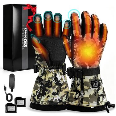 Електричні гріючі рукавички Lychee Camouflage, 7.4V, 22.2Wh, водонепроникні та вітрозахисні, для кемпінгу