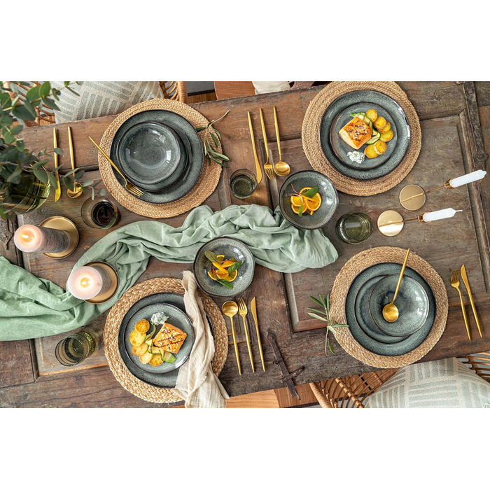 Набір кавових чашок SÄNGER Kopenhagen 8 шт., кавовий сервіз на 4 особи, набір чашок та блюдець, стійкий до миття в посудомийній машині, чашки та блюдця з порцеляни сірого кольору з зеленою внутрішньою стінкою, об'єм 200 мл, PREMIUM COLLECTION