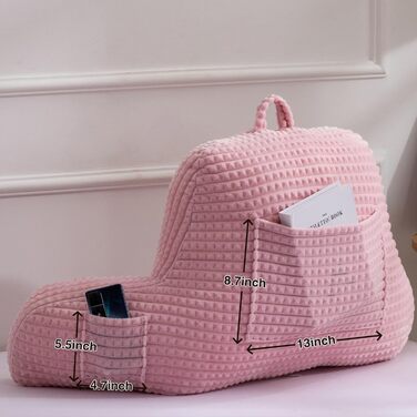 Лежанка-подушка Lesekissen A Nice Night, велика, для дорослих та дітей, з підлокітниками, підтримка спини для сну та відпочинку в ліжку/на дивані, вафельна текстура, стереоскопічний дизайн (Рожева, велика)