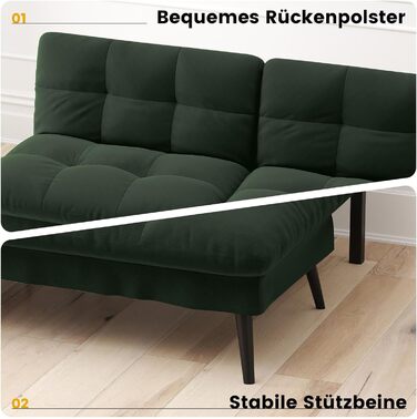 Диван-ліжко LUCKRACER 3-місний з регульованими кутами, тканина, темно-зелений | Диван, розкладний диван, кутовий диван для вітальні