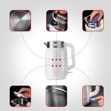 Електричний чайник Lehmann Edelstahl 2L, 2200W з подвійними стінками, автоматичним відключенням та захистом від перегріву, BPA-free, для великих сімей та офісів (Білий)