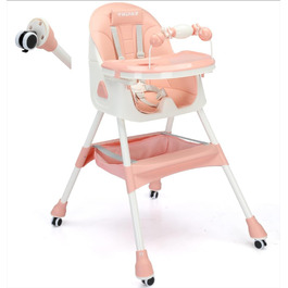 Дитячий стільчик для годування Twinky Hochstuhl Baby ECO з регульованою спинкою, функцією розкладання та столиком - підходить для новонароджених та дітей (Рожевий)