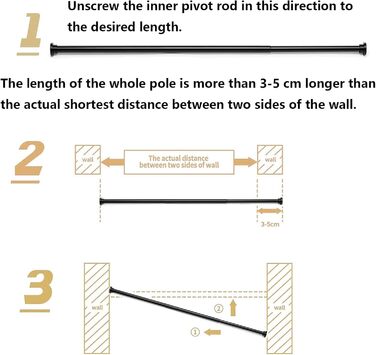 Штанга для душу без свердління, 85-270 см, чорна, Ø32 мм – для ванної, балкону, шафи
