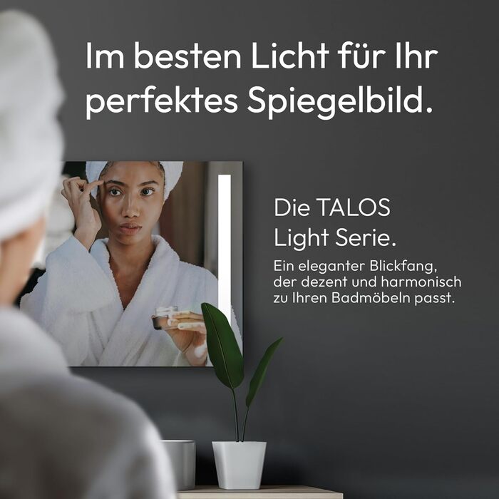 Дзеркало для ванної кімнати Talos Light LED 80x60 см з підсвічуванням, нейтральним білим світлом та алюмінієвою рамою