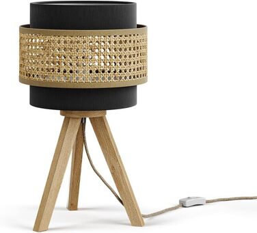 Настільна лампа Vicco Morten з ротангу та чорного кольору, 26 x 45 см, з підставкою