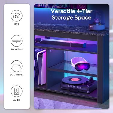 Тумба під телевізор Bestier 70 дюймів з LED-підсвіткою, для PS5, чорний мармур 160x33.8x66.8 см