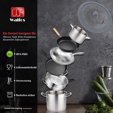 Універсальна скляна кришка для каструль та сковорідок Walfos з силіконовим обідком, термостійка, сіра (діаметр 33, 36, 38 см)