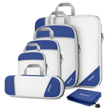 Набір компресійних органайзерів для одягу в подорож Gonex, 6 предметів, темно-синій — міцні сумки-пакувальники для валізи