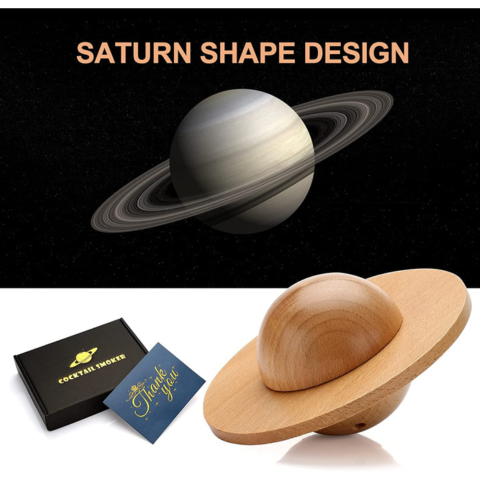 Набір для копчення коктейлів та віскі Saturn: копчення віскі, коктейлів, бурбону, кави та м'яса. 4 дерев'яні чіпси в комплекті