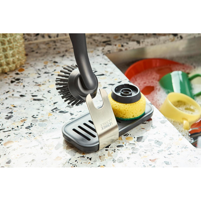 Набір для миття посуду Joseph Joseph SinkTech з підставкою з нержавіючої сталі, міцні щетинки, замінні насадки та підставка для насадок
