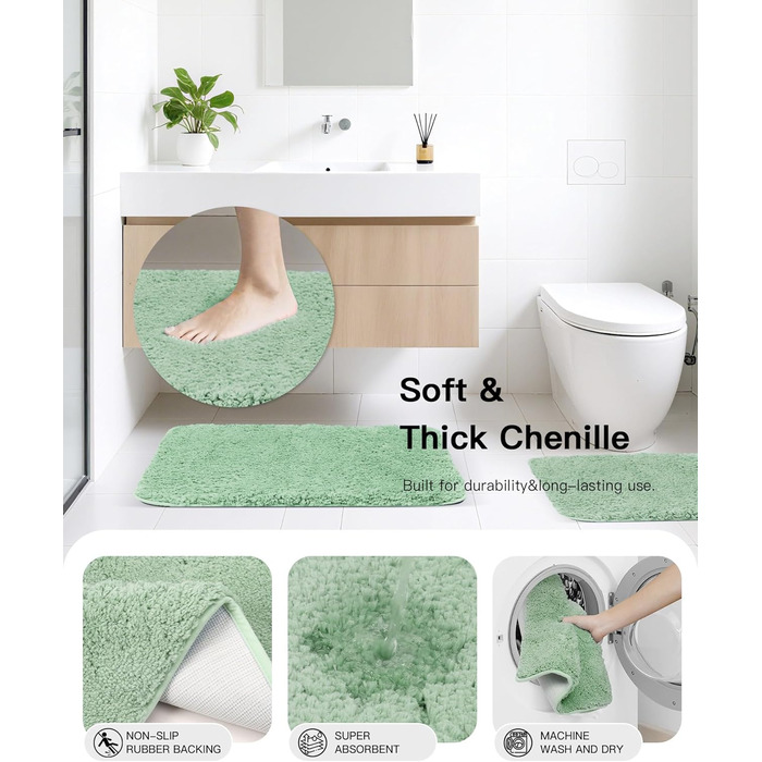 Набір аксесуарів для ванної кімнати IMAVO, 9 предметів: сміттєвий бак, дозатор мила, мильниця, тримач для зубних щіток, стакан для зубних щіток, тримач для унітазного йоржика, дозатор для ватних паличок (зелений, 26 предметів + шторка для душу з текстурою