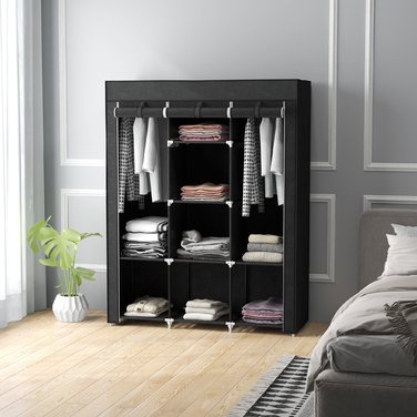 Шафа для одягу HOMCOM з вішалкою, 8 полиць, 125x43x162,5 см, світло-сіра, компактна розкладна шафа для передпокою та спальні.