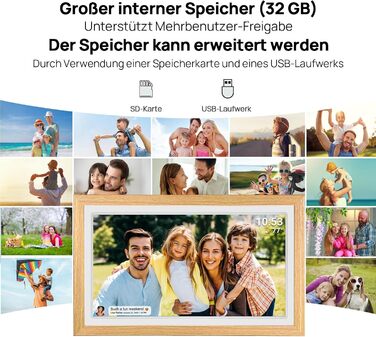 Цифровий фоторамка FRAMEO 21.5 дюймів з IPS LCD сенсорним екраном, Wi-Fi, 32 GB, USB/SD розширення, Auto-Rotate, для кріплення на стіну, жовтий