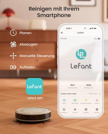 Робот-пилосос LEFANT M330 з функцією миття, 5000Pa, лазерна навігація, PSD-технологія, APP, 160 хв, для тварин, килима, твердих підлог, сірий (M310 Champagne)