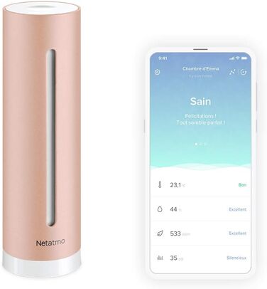Датчик якості повітря Netatmo для дому: CO2, температура, вологість, шум - розумний контроль, здорове середовище, автоматичні сповіщення (NHC-EC)