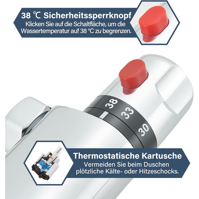 Змішувач для ванни з термостатом, настінний монтаж, хром. Змішувач для ванни та умивальника для ванної кімнати