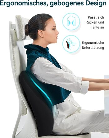 Подушка для спини Ergonomisches RückenKissen Travel Ease з гелевою піною Memory Foam, для офісного крісла, з антистатичним, приємним до шкіри чохлом, для комфортної посадки (Чорний)