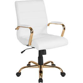 Офісний крісло Flash Furniture - крісло для шефа, біле шкіряне, з червоно-золотим каркасом, 61 x 58,5 x 103,5 см
