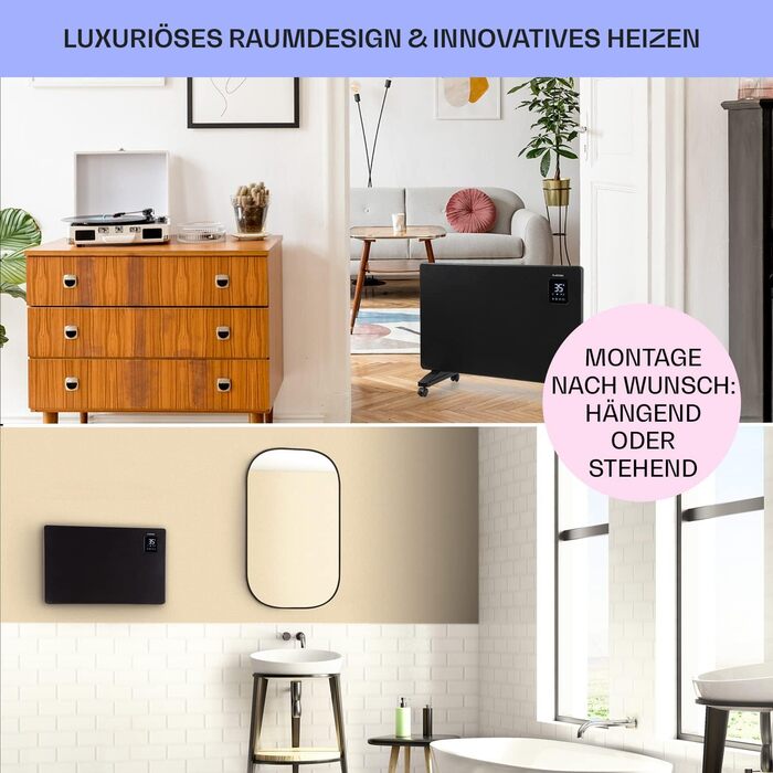 Електричний конвектор Klarstein: енергозбереження, керування через додаток, тиха робота, 1500 Вт, чорний