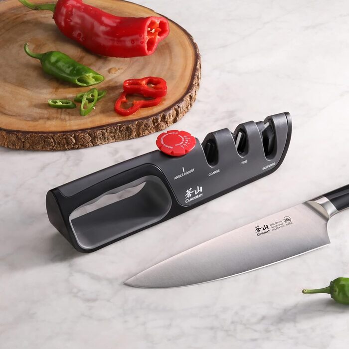 Професійний ніж Cangshan 1026108 з регулюванням 3 ступенів (14-24 градуси) + точилка для ножів, чорний